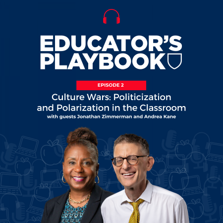 Podcast episode cover artwork featuring the Educator’s Playbook show name, this episode’s number and title, and cut-out images of the show guests.