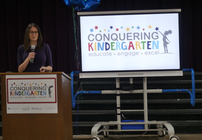 Katie Barghaus speaks at Conquering Kindergarten launch