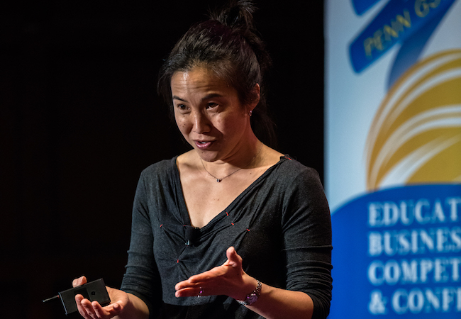 Angela Duckworth talks at the 2017 Milken-Penn GSE Education Business Plan Competition.