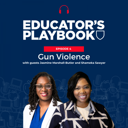 Podcast episode cover artwork featuring the Educator’s Playbook show name, this episode’s number and title, and cut-out images of the show guests.