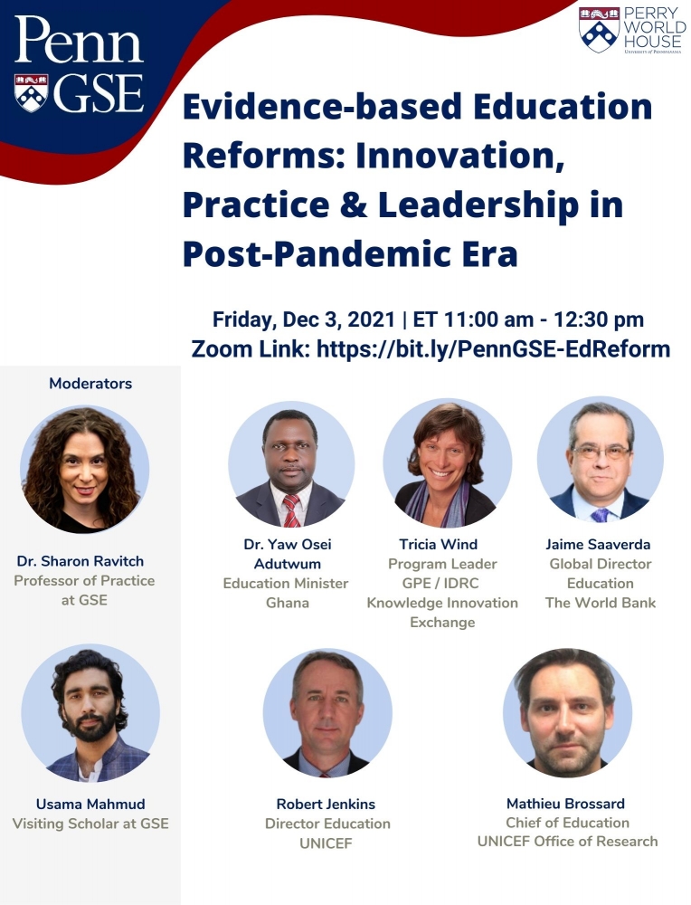 This is a flyer for the event titled “Evidence-based Education Reforms – Innovation, Practice & Leadership in Post-Pandemic Era” being held on 3rd December, at 11 am – 12:30 pm