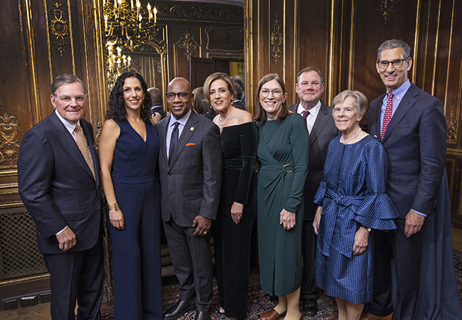 From left, Harold McGraw III, Penn GSE Dean Katharine Strunk, David Wilson, Deborah Durado, Barbara Oakley, Robert McGraw, Suzanne McGraw, and Catalyst @ Penn GSE's Michael Golden at the McGraw Prize celebration on November 8. 