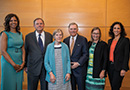 From left to right, inaugural Director Cheryl Logan; Robert, Suzanne, and Harold "Terry" McGraw III; former Dean Pam Grossman; and Dean Katharine Strunk pose for a photo during the launch event for Penn GSE's McGraw Center for Educational Leadership on June 8, 2023