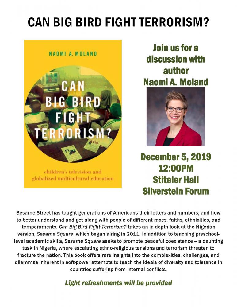 A flyer with photo of Naomi Moland and the book cover.