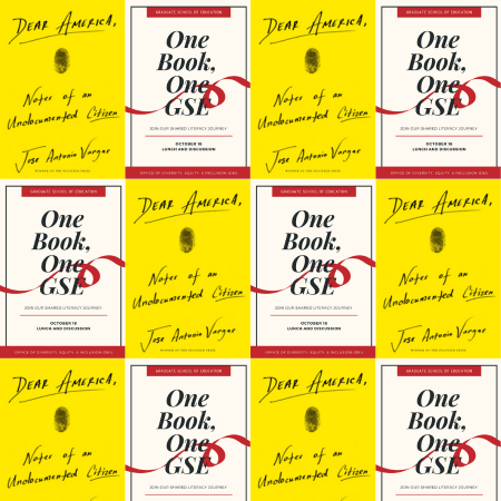 Checkboard of One Book poster and Dear America: Notes of an Undocumented Citizen book cover