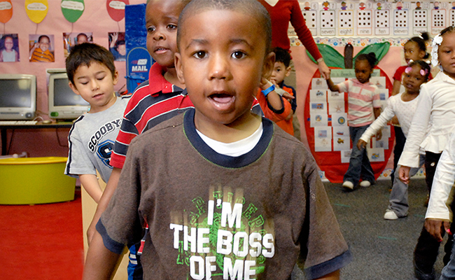 Young children participating in a classroom activity.