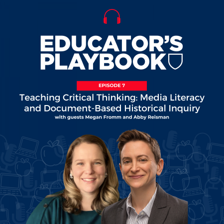 Podcast episode cover artwork featuring the Educator’s Playbook show name, this episode’s number and title, and cut-out images of the show guests.