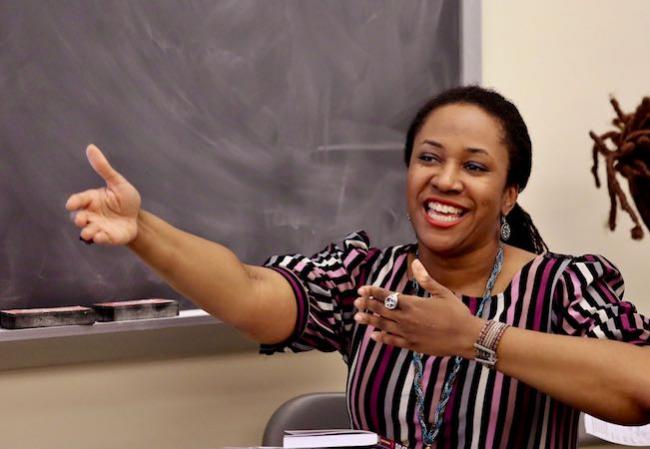 Ebony Thomas in Classroom Pointing