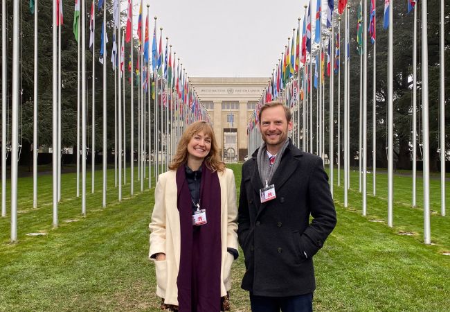 Taylor Hausburg and Zachary Herrmann at the UN.