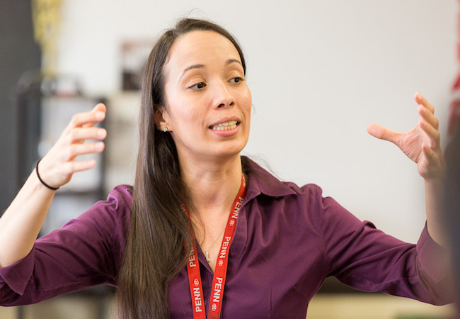 A teacher in front of a classroom