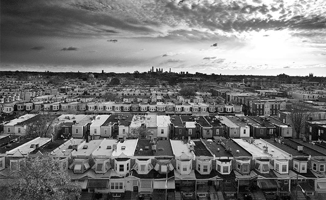 An aerial view of West Philadelphia homes.