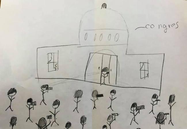 A drawing of the attack on the US Capitol by 8-year-old AD. 