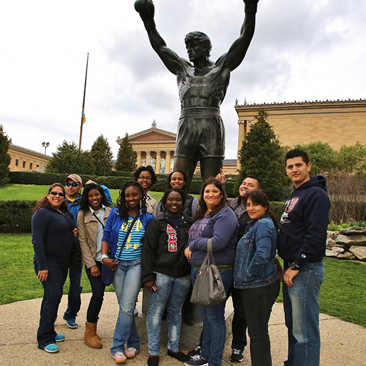 Group of Penn GSE Students at the Art Museum Rocky Statue