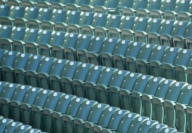 Empty seats in a stadium. 