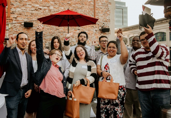 a group of people celebrating