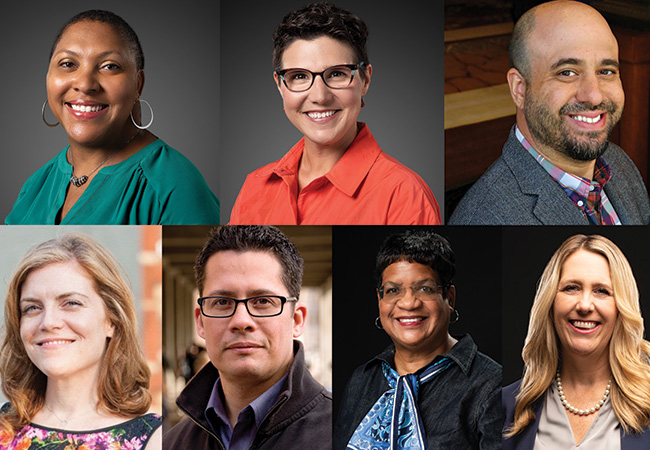 Clockwise from top left, Charlotte Jacobs, Sarah Kavanagh, Alex Posecznick, Amy Stornaiuolo, Diane Waff, Roberto Gonzalez, and Jen McLaughlin Cahill