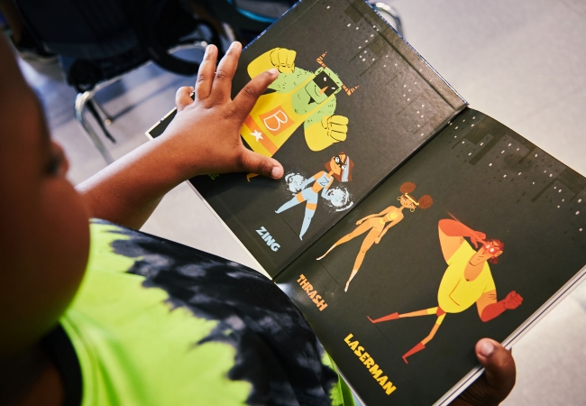 a student reads a book