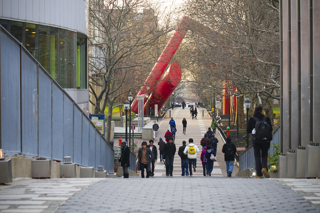 A busy walkway on Penn's campus.