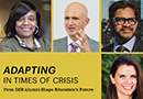 Headshots of four alumni, two women and two men, appear on a dark yellow background with the headline “Adapting in Times of Crisis: Penn GSE Alumni Shape Education’s Future.