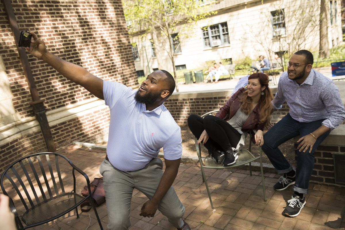 Students take a selfie.