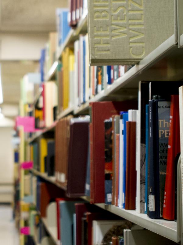 Library bookshelves full of books