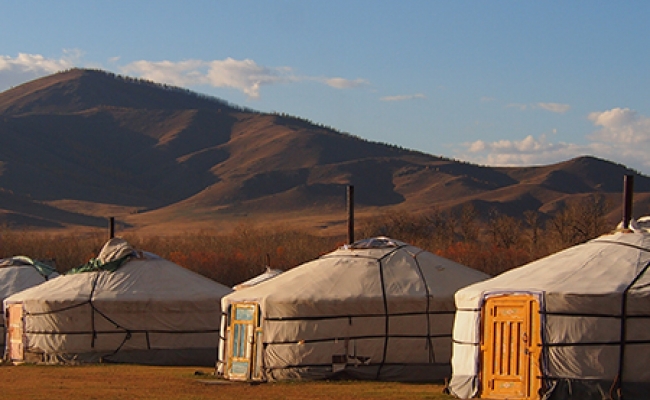 Landscape of traditional Mongolian gers