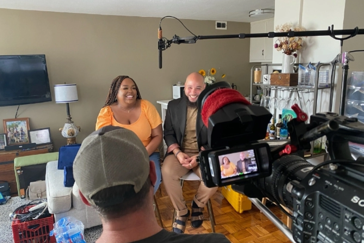 Penn GSE alums Brittany Robertson and Serrano Legrand appear on set while filming an episode of HGTV’s House Hunters