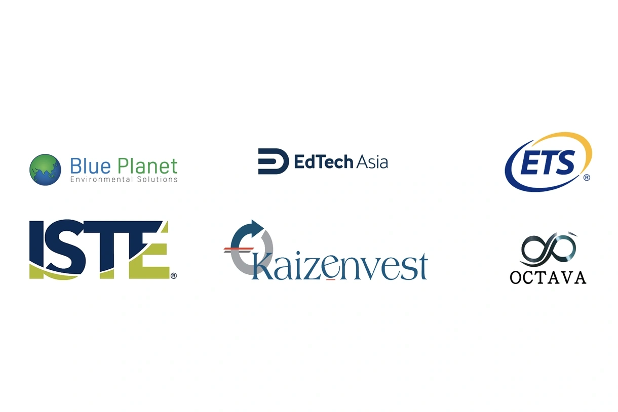 logos for Blue Planet, EdTech Asia, ETS, ISTE, Kaizenvest, and Octava