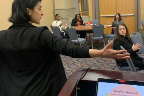 Teachers doing a mindfulness exercise together
