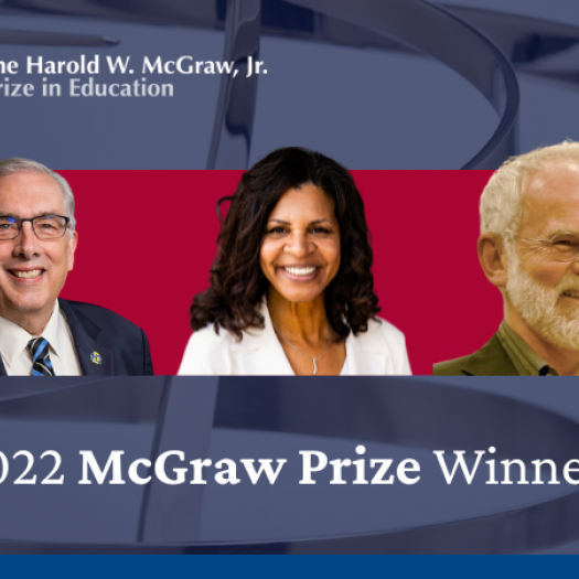 Photos of the 2022 McGraw Prize winners Dr. Barry Dunn, Dr. Cheryl Logan and Dr. Roy Pea