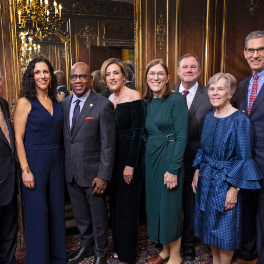 From left, Harold McGraw III, Penn GSE Dean Katharine Strunk, David Wilson, Deborah Durado, Barbara Oakley, Robert McGraw, Suzanne McGraw, and Catalyst @ Penn GSE's Michael Golden at the McGraw Prize celebration on November 8. 