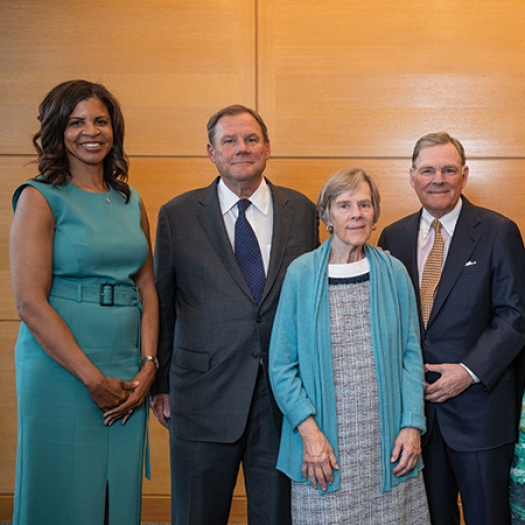 From left to right, inaugural Director Cheryl Logan stands with Robert, Suzanne, and Harold "Terry" McGraw III for a photo during the launch event for Penn GSE's McGraw Center for Educational Leadership on June 8, 2023