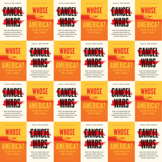 A montage of alternating book covers. The two new books in the montage were written by Penn GSE professors Sigal Ben-Porath and Jonathan Zimmerman.