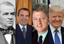 Collage of 4 United States presidents: Johnson, Nixon, Clinton, and Trump