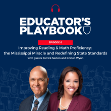 Podcast episode cover artwork featuring the Educator’s Playbook show name, this episode’s number and title, and cut-out images of the show guests.