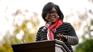 Mayor Cherelle Parker speaking at a podium