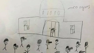 A drawing of the attack on the US Capitol by 8-year-old AD. 