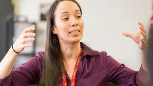 A teacher in front of a classroom