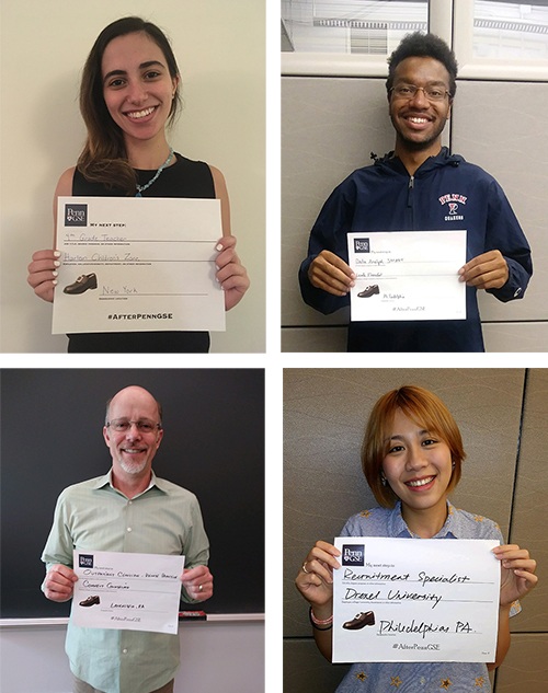 A grid of 4 student photos, each holding a sign about what they will do after Penn GSE