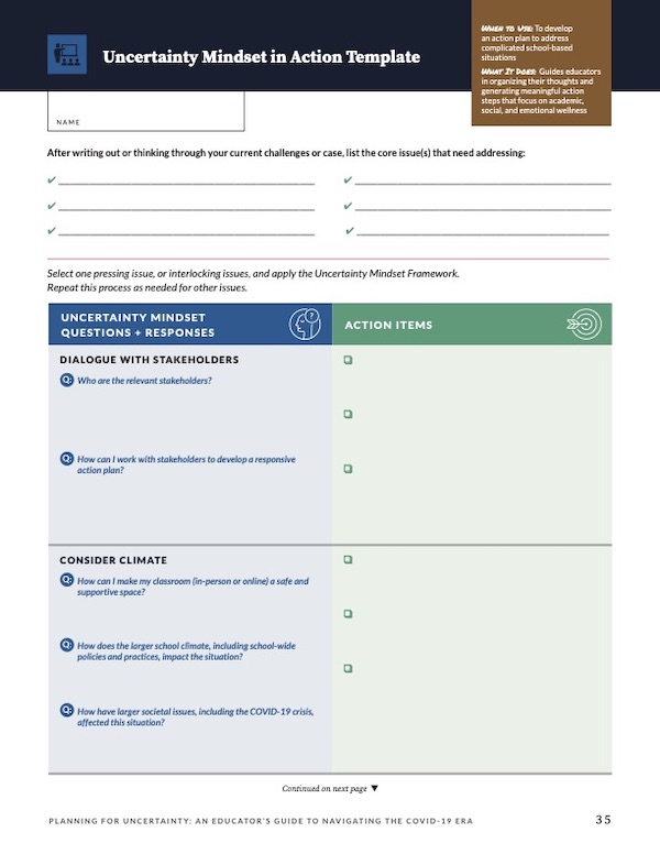 Uncertainty Mindset Action Template